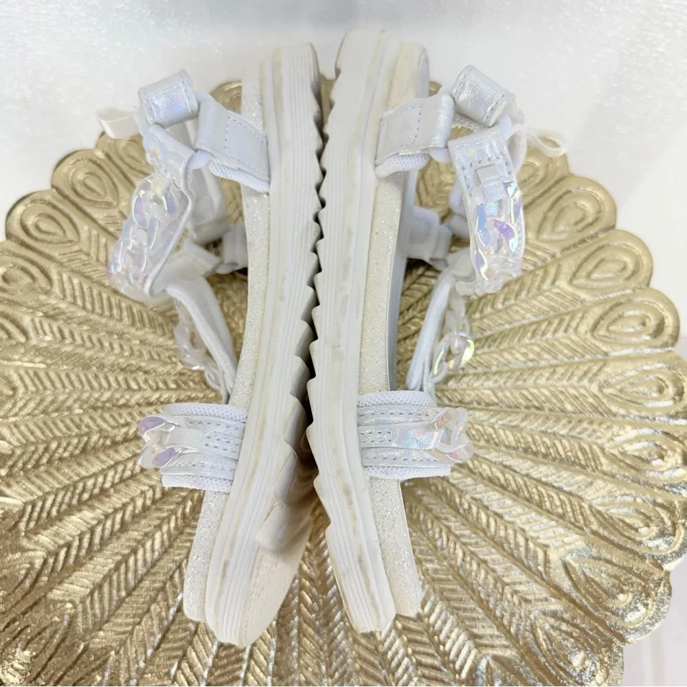 Justice‎ Girls Sandals Size 3 White Iridescent Chain Platform NWOT